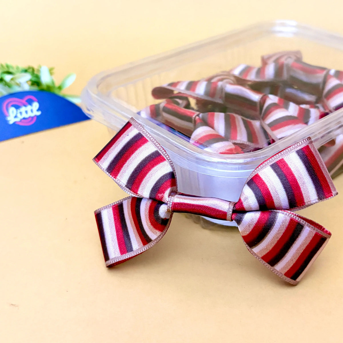 Stripe Berry Regatta – Ready-Made Satin Bows, pack of 10, by Littl