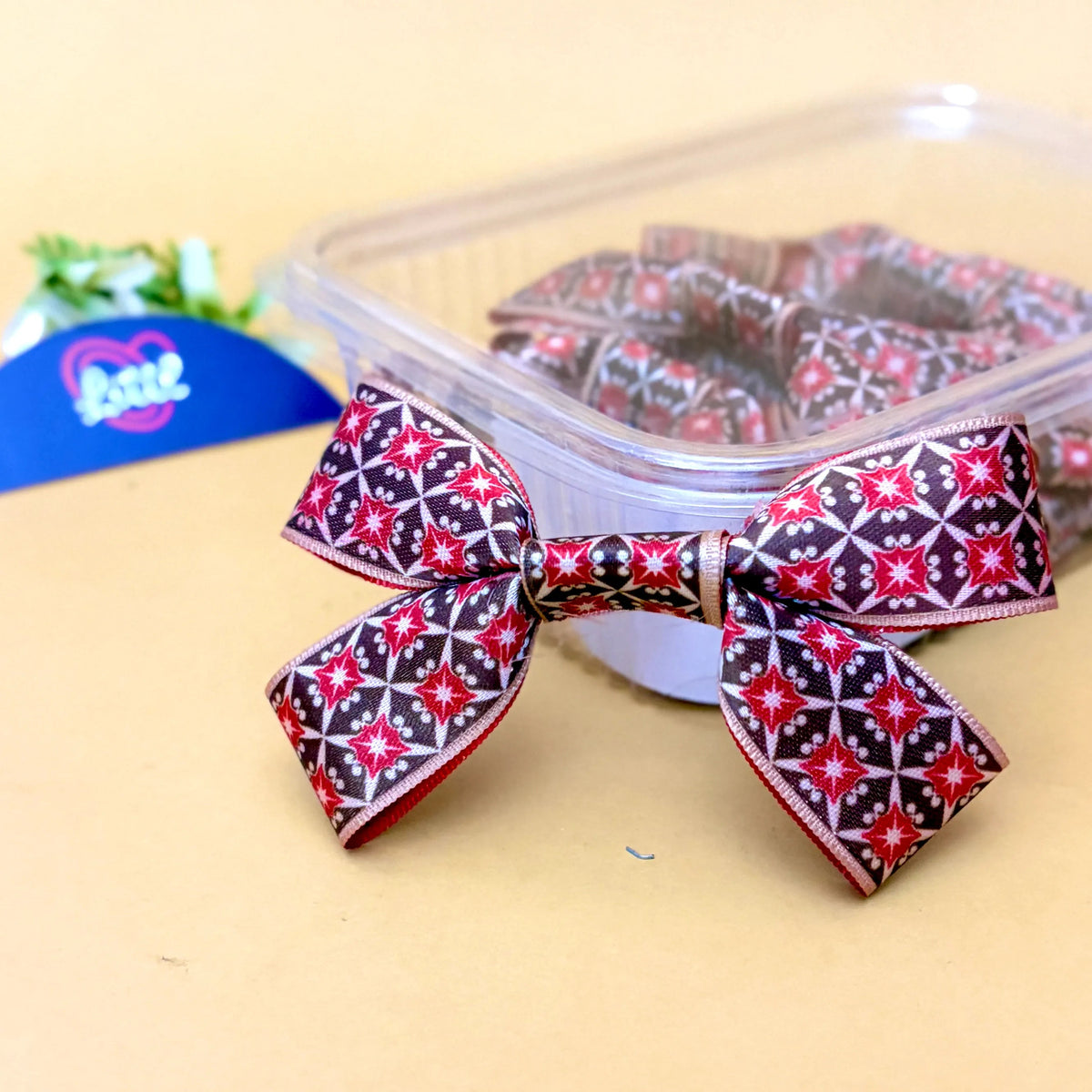 Tile Cherry Noir – Ready-Made Satin Bows, pack of 10, by Littl