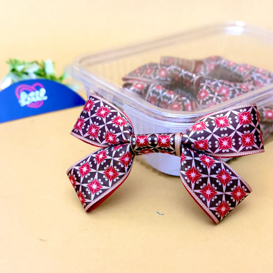 Ribbon Bow-Ribbon Bow 10 Pcs Pack Readymade Brown Red Garment Gifting-Littl