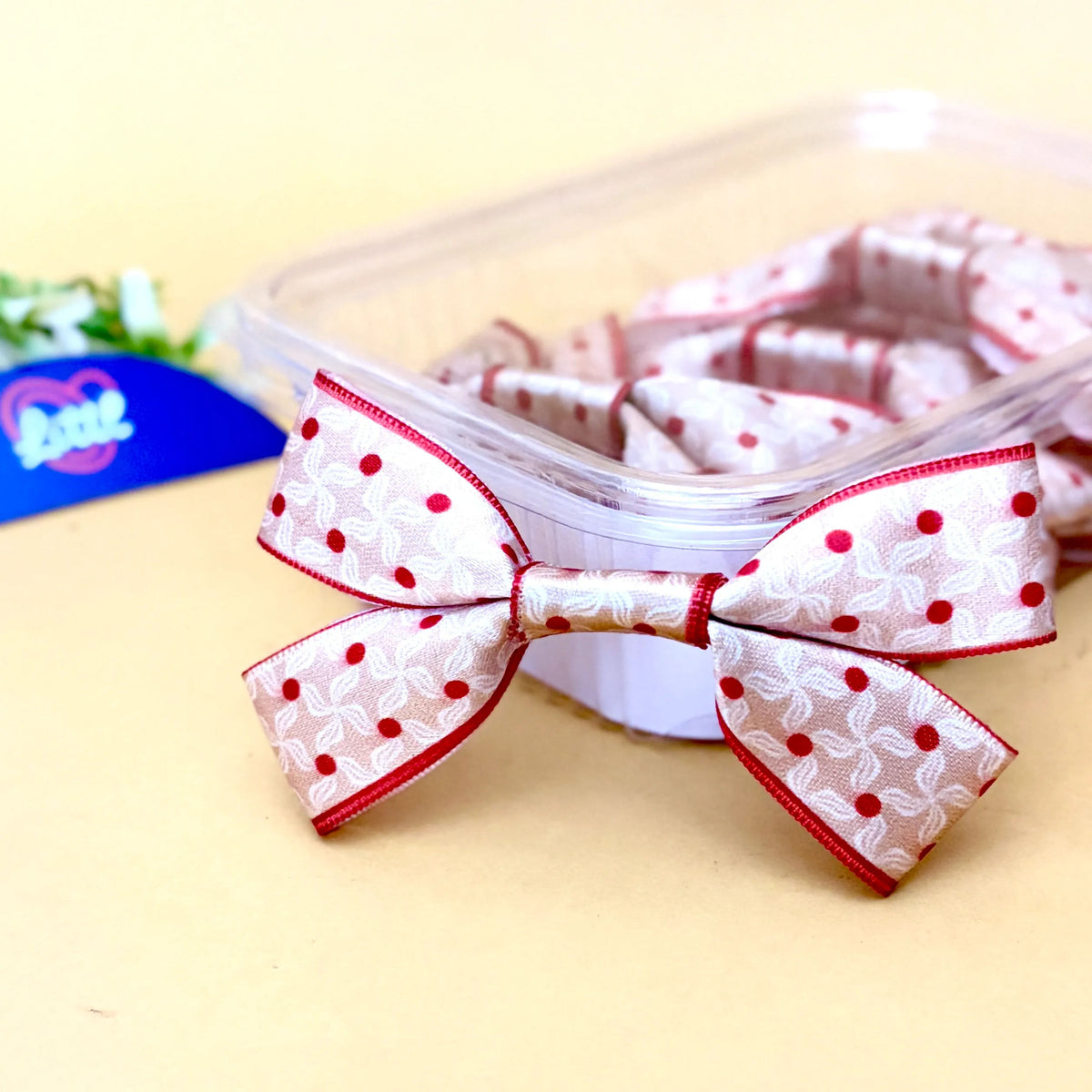 Dots Rose Blush – Ready-Made Satin Bows, pack of 10, by Littl