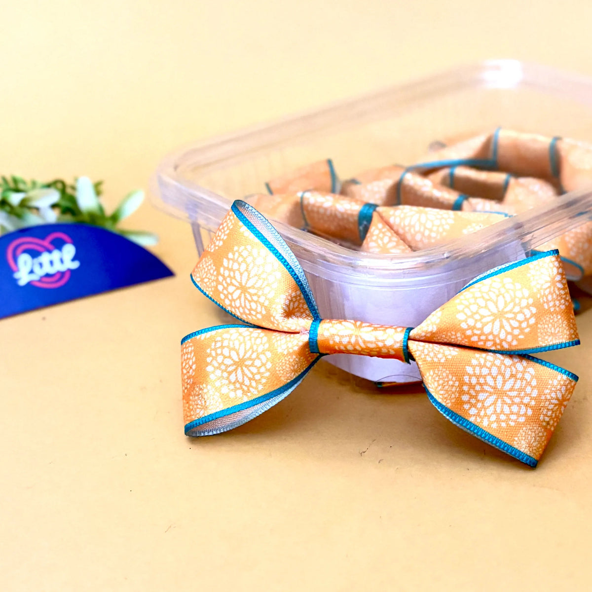 Dahlia Peach Cream – Ready-Made Satin Bows, pack of 10, by Littl