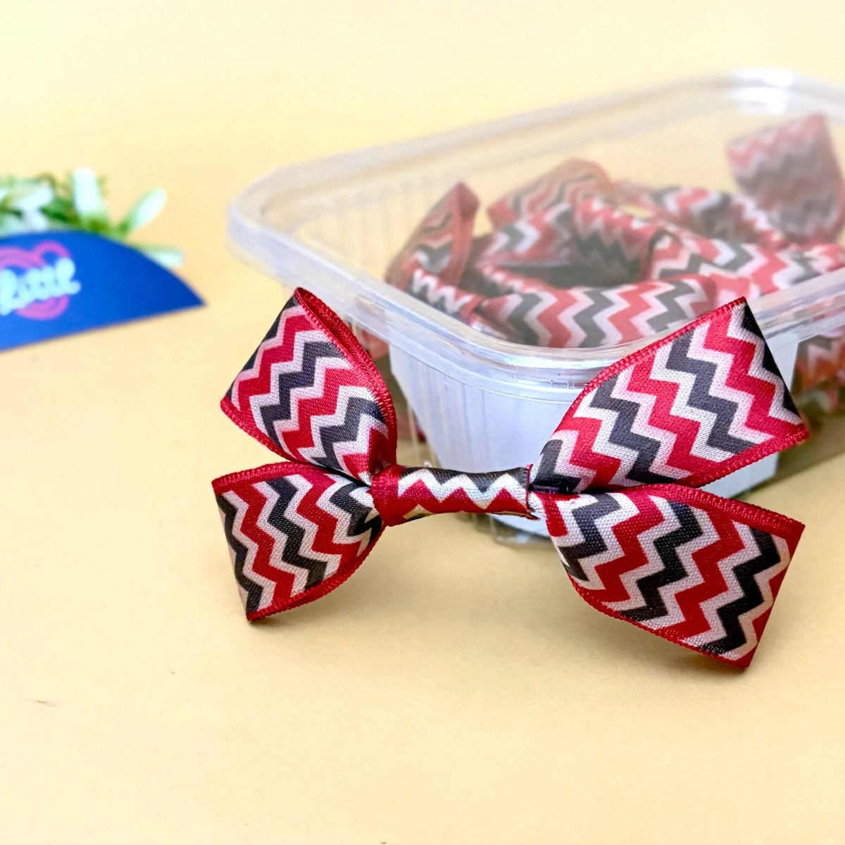 Chevron Berry Mocha – Ready-Made Satin Bows, pack of 10, by Littl