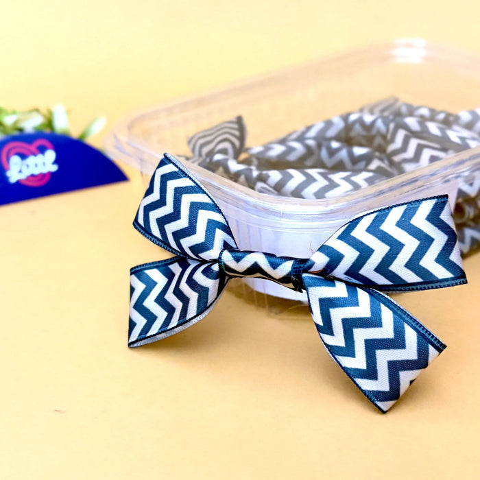Chevron Navy Crisp – Ready-Made Satin Bows, Simple or Tail, Pack of 10