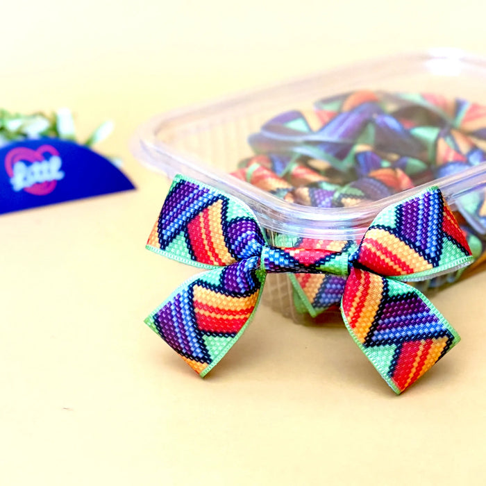 Knit Stripe Rainbow – Ready-Made Satin Bows, Simple or Tail, Pack of 10