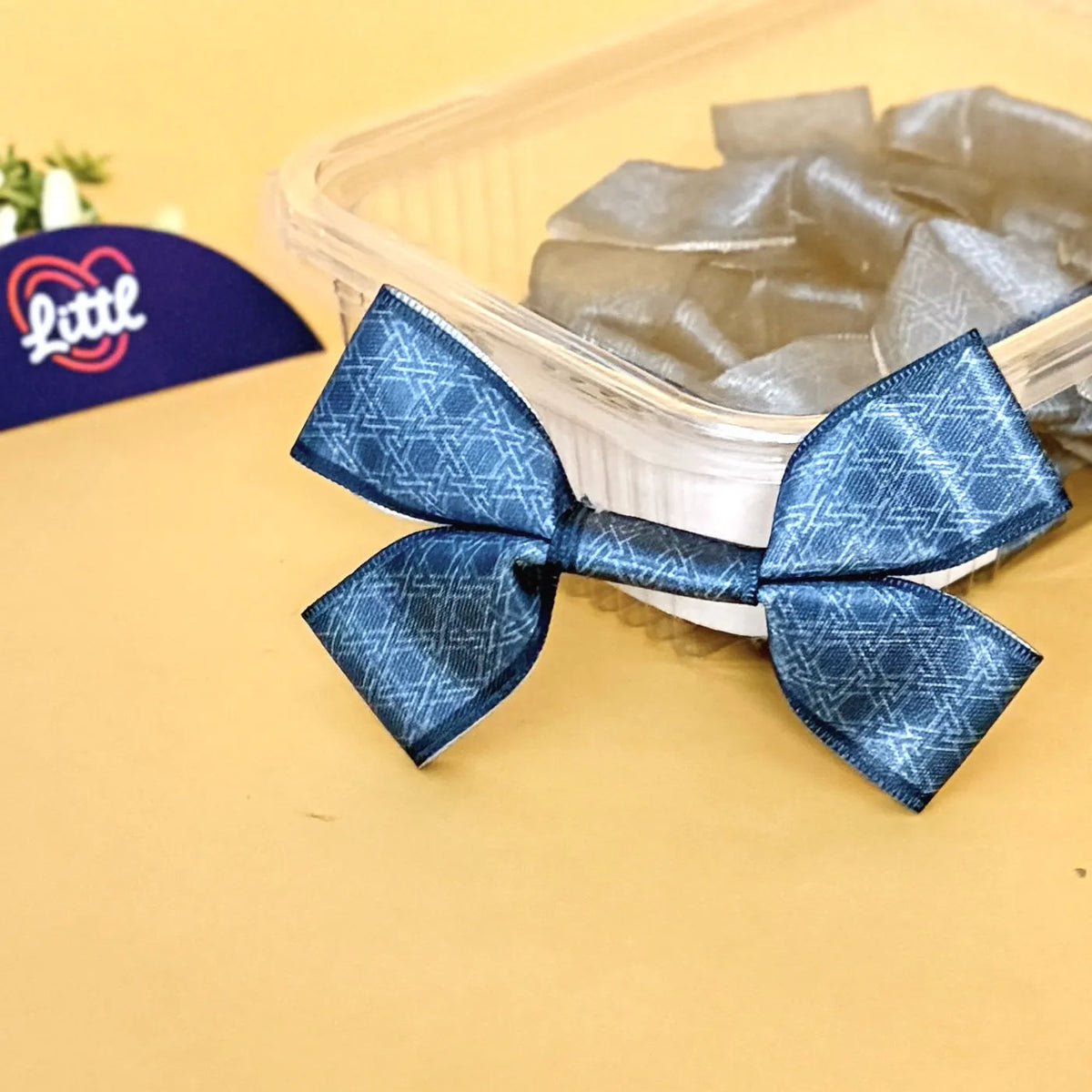 Denim Texture Blue – Ready-Made Satin Bows, pack of 10, by Littl
