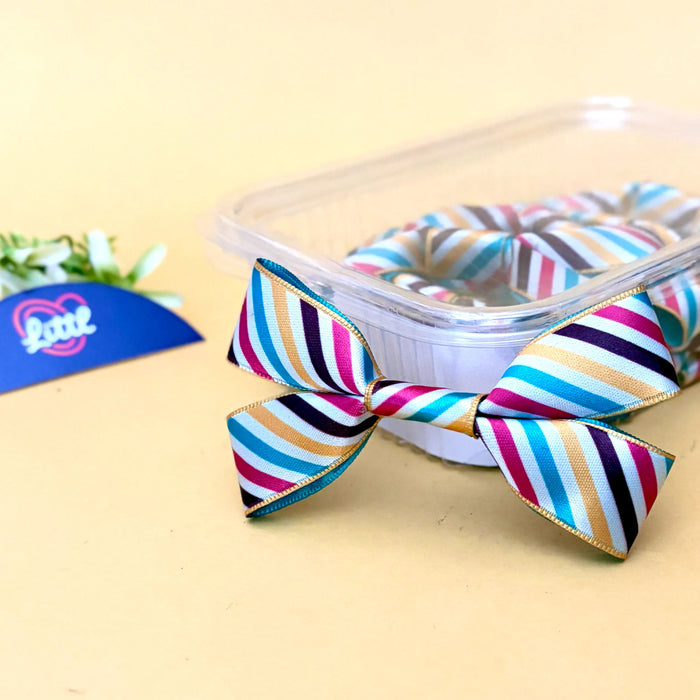 Stripe Diagonal Bright – Ready-Made Satin Bows, Simple or Tail, Pack of 10