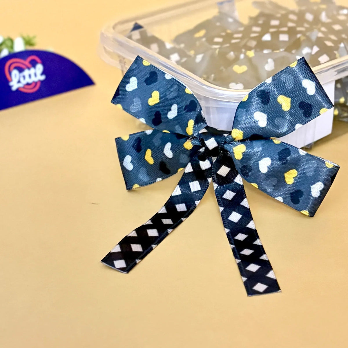 Hearts Navy Sunshine – Ready-Made Satin Bows, Pack of 10   Littl