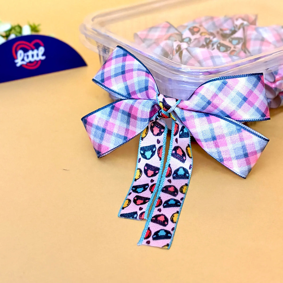 Plaid Rose Grey – Ready-Made Satin Bows, Simple or Tail, Pack of 10