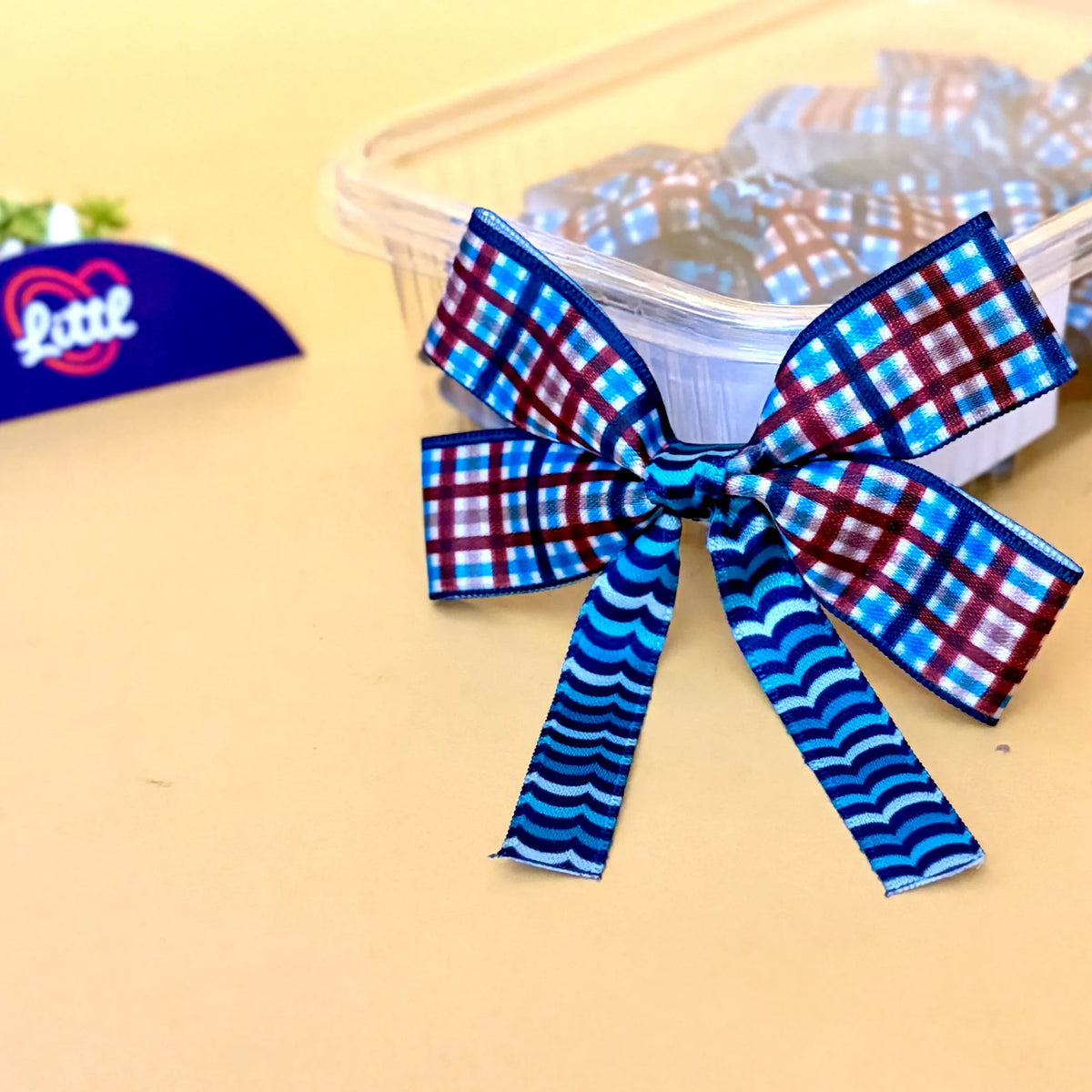 Plaid Denim Sky – Ready-Made Satin Bows, Pack of 10   Littl