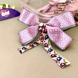 Trellis Pink Grey – Ready-Made Satin Bows, Pack of 10   Littl