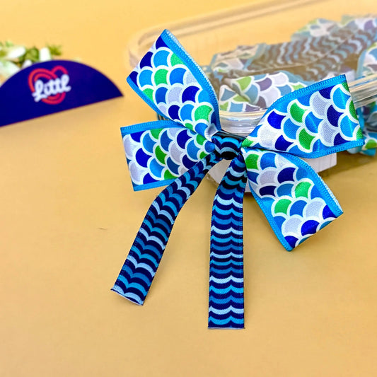 Ribbon Bow-Ribbon Bow 10 Pcs Pack Tail Readymade Aqua Blue Hairpins-Littl