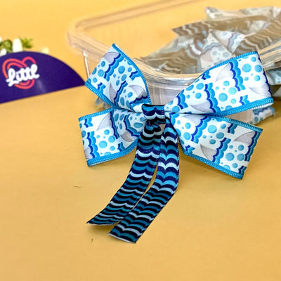 Ribbon Bow-Ribbon Bow 10 Pcs Pack Tail Readymade Aqua Blue Hairpins-Littl