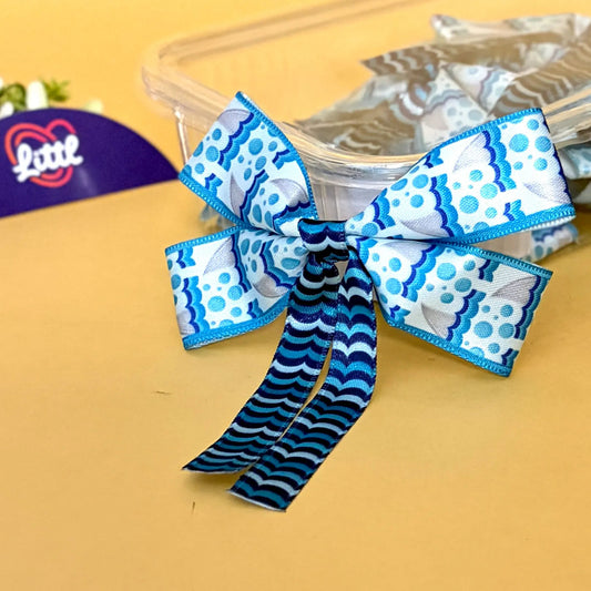Ribbon Bow-Ribbon Bow 10 Pcs Pack Tail Readymade Aqua Blue Hairpins-Littl