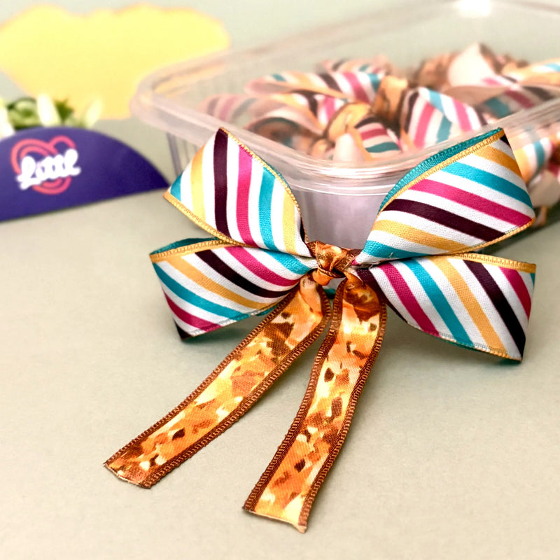 Ribbon Bow-Ribbon Bow 10 Pcs Pack Tail Readymade Multi Color Satin Craft-Littl