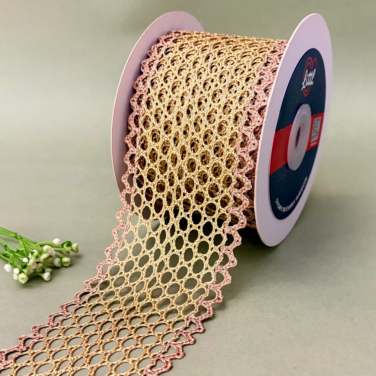 Gold Honeycomb Net – Gold Metallic Lace, 3 inch (75 mm), in rose gold, by Littl