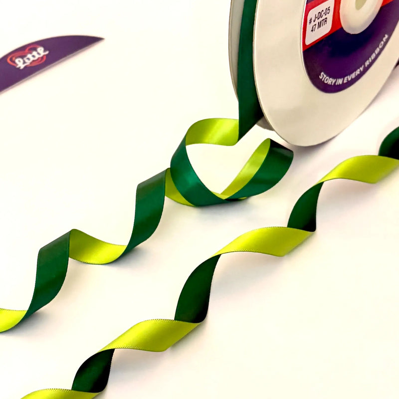 THE TROPICAL FERN - Forest Green & Lime Dual Tone Ribbon 12mm - 12mm reversible satin ribbon by Littl India