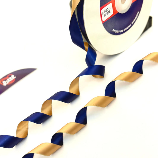 Ribbon-Satin Ribbon 1/2 Inch 47m Navy Blue Beige Two Color Giftwrap-Littl