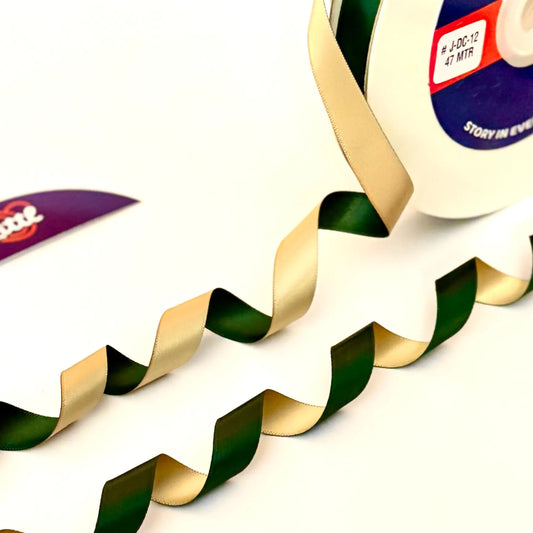 Ribbon-Ribbon 1/2 Inch 47m Bottle Green Beige Two Color Giftwrap-Littl