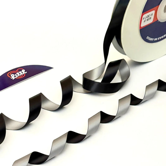 Ribbon-Ribbon 1/2 Inch 47m Black Grey Two Color Giftwrap-Littl