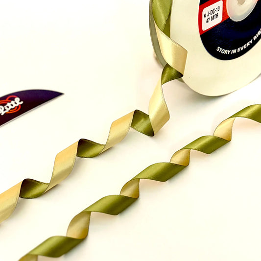 Ribbon-Gift Ribbon 1/2 Inch 47m Olive Green Mustard Two Color-Littl