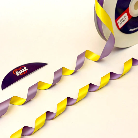 Ribbon-Satin Ribbon 1/2 Inch 47m Lilac Yellow Two Color Giftwrap-Littl