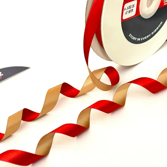 Ribbon-Gift Ribbon 1/2 Inch 47m Red Beige Two Color Décor-Littl