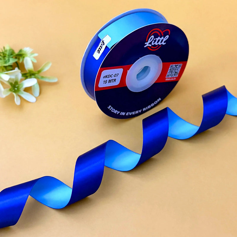 THE ROYAL TIDE - Royal Blue & Aqua Dual Tone Ribbon 20mm - 20mm reversible satin ribbon by Littl India