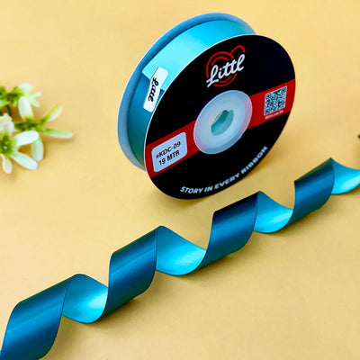 THE OCEAN DEPTH - Teal & Sea Green Dual Tone Ribbon 20mm - 20mm reversible satin ribbon by Littl India