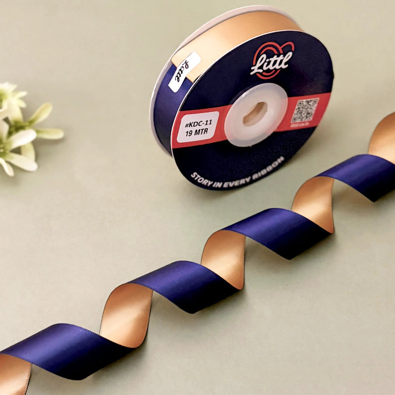 THE OXFORD DUNE - Navy Blue & Deep Beige Dual Tone Ribbon 20mm - 20mm reversible satin ribbon by Littl India
