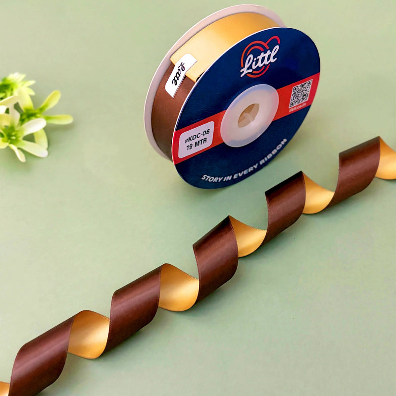 THE TOFFEE CREAM - Brown & Dark Cream Dual Tone Ribbon 20mm - 20mm reversible satin ribbon by Littl India