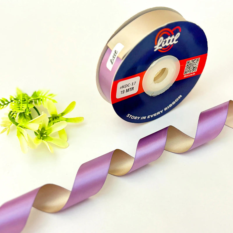 THE VINTAGE MAUVE - Mauve & Beige Dual Tone Ribbon 20mm - 20mm reversible satin ribbon by Littl India
