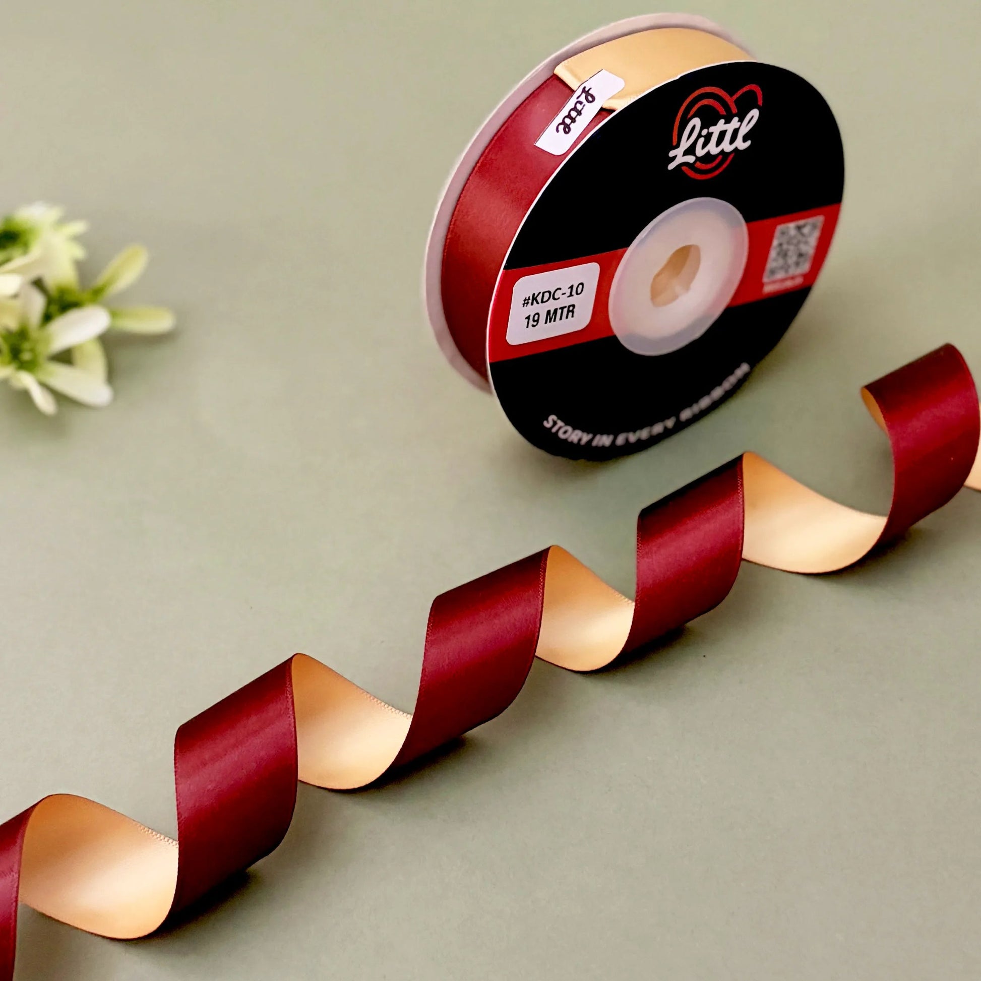 Ribbon--🎀 PREMIUM Dual-Sided Satin Ribbon - Maroon & Cream-Littl Ribbons
