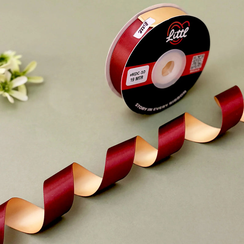 THE VELVET CREME - Maroon & Butter Cream Dual Tone Ribbon 20mm - 20mm reversible satin ribbon by Littl India