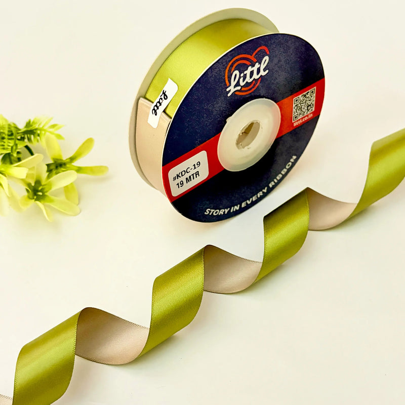 THE PISTACHIO CREAM - Pistachio Green & Beige Dual Tone Ribbon 20mm - 20mm reversible satin ribbon by Littl India