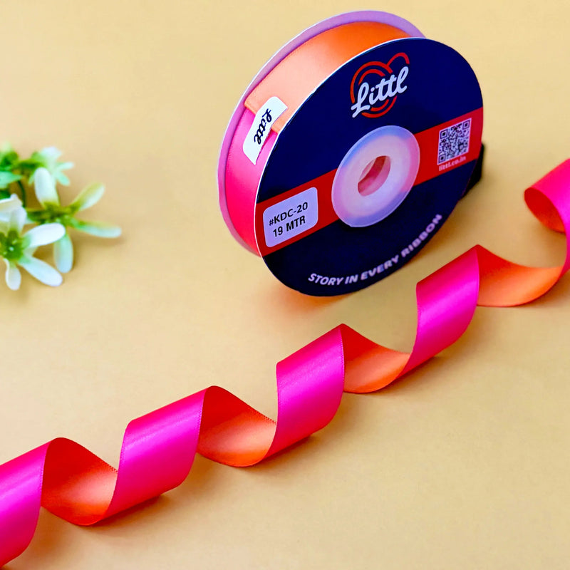 THE HIBISCUS BLOOM - Hot Pink & Tangerine Dual Tone Ribbon 20mm - 20mm reversible satin ribbon by Littl India