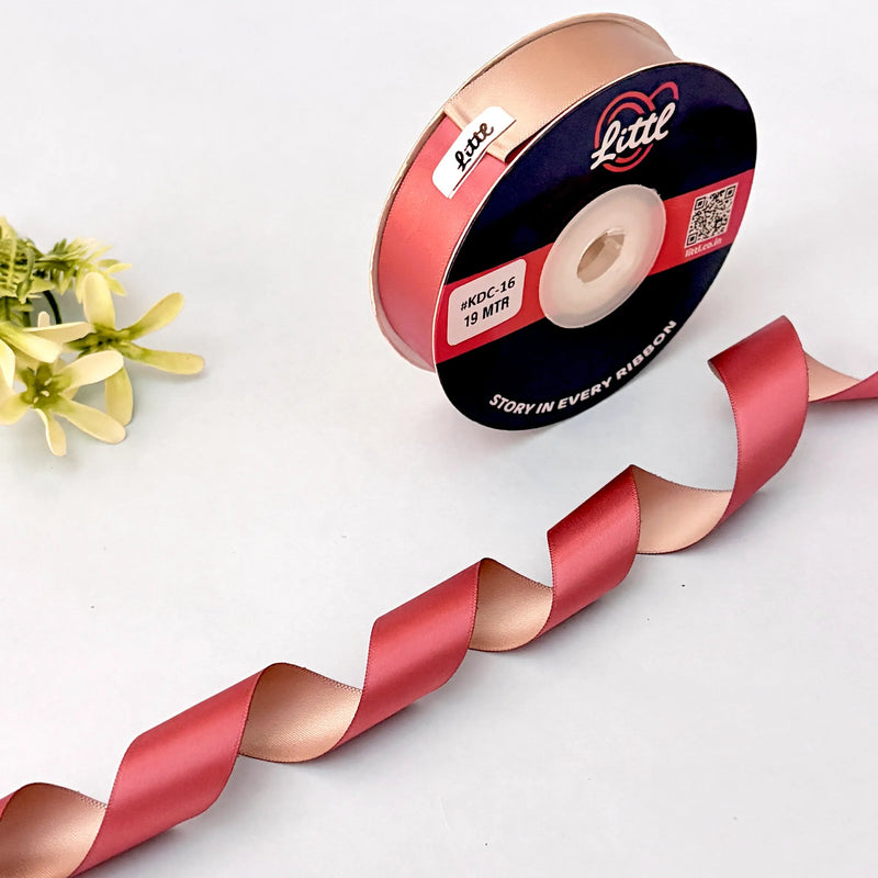 THE CHAMPAGNE BLUSH - Rose Gold & Champagne Beige Dual Tone Ribbon 20mm - 20mm reversible satin ribbon by Littl India