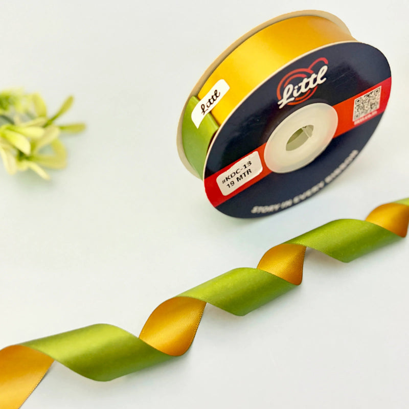 THE SPICE ROUTE - Olive & Mustard Dual Tone Ribbon 20mm - 20mm reversible satin ribbon by Littl India