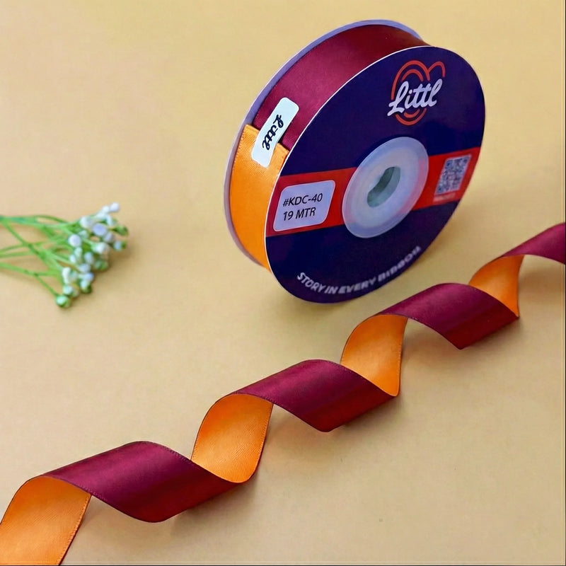 THE MARIGOLD DUSK - Tangerine & Burgundy Dual Tone Ribbon 20mm - 20mm reversible satin ribbon by Littl India