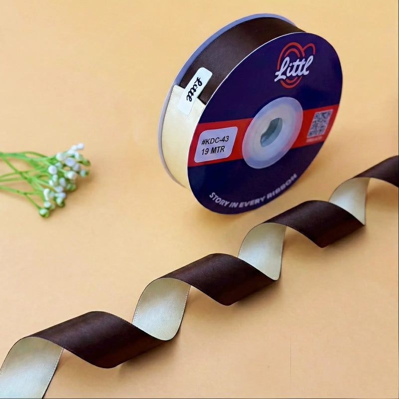 THE CAPPUCCINO SWIRL - Espresso Brown & Ivory Dual Tone Ribbon 20mm - 20mm reversible satin ribbon by Littl India