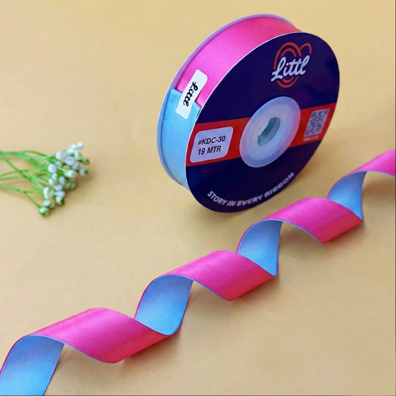 THE COTTON CANDY - Rose Pink & Powder Blue Dual Tone Ribbon 20mm - 20mm reversible satin ribbon by Littl India