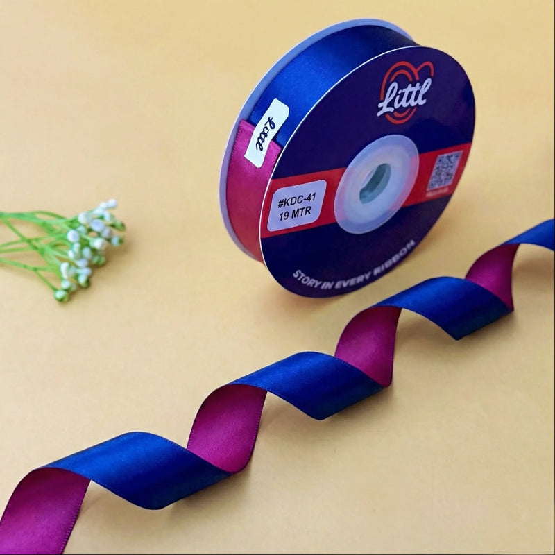 THE JODHPURI ROYAL - Fuchsia & Cobalt Blue Dual Tone Ribbon 20mm - 20mm reversible satin ribbon by Littl India