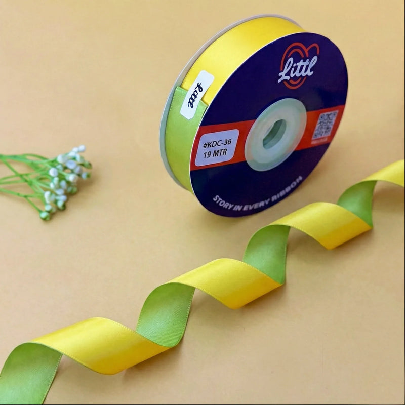 THE LEMON GRASS - Canary Yellow & Lime Dual Tone Ribbon 20mm - 20mm reversible satin ribbon by Littl India