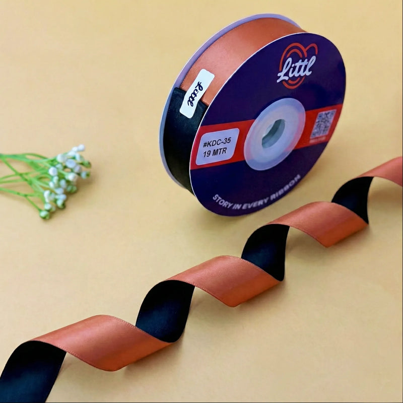 THE MIDNIGHT EMBER - Black & Rust Orange Dual Tone Ribbon 20mm - 20mm reversible satin ribbon by Littl India