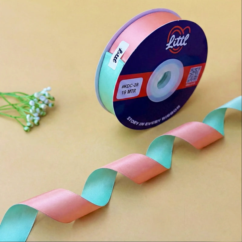 THE PASTEL DREAM - Mint Green & Coral Dual Tone Ribbon 20mm - 20mm reversible satin ribbon by Littl India