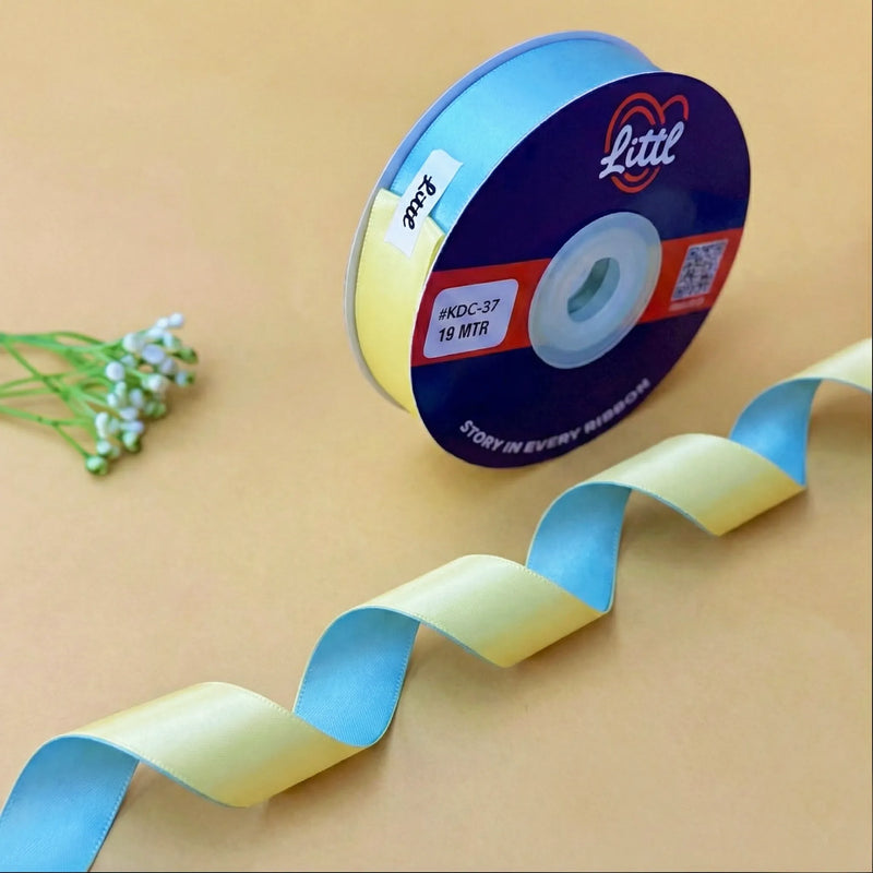 THE SUMMER SKY - Pale Lemon & Sky Blue Dual Tone Ribbon 20mm - 20mm reversible satin ribbon by Littl India