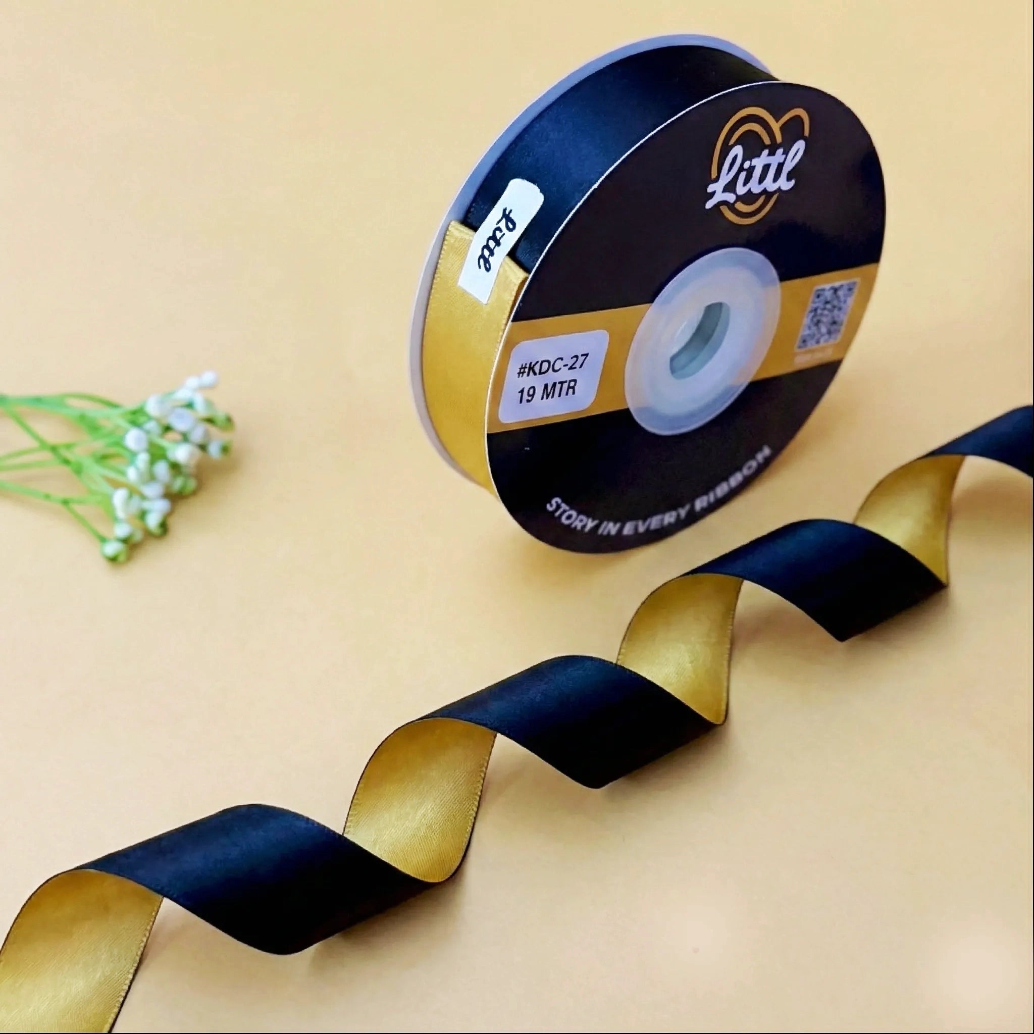 Black Dual Tone Satin Ribbon 20mm | Littl