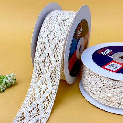 Lace-Ivory-Cotton Crochet Lace 1.5 Inch Ivory 9M Ethnic Fashion Trim CR46-Littl