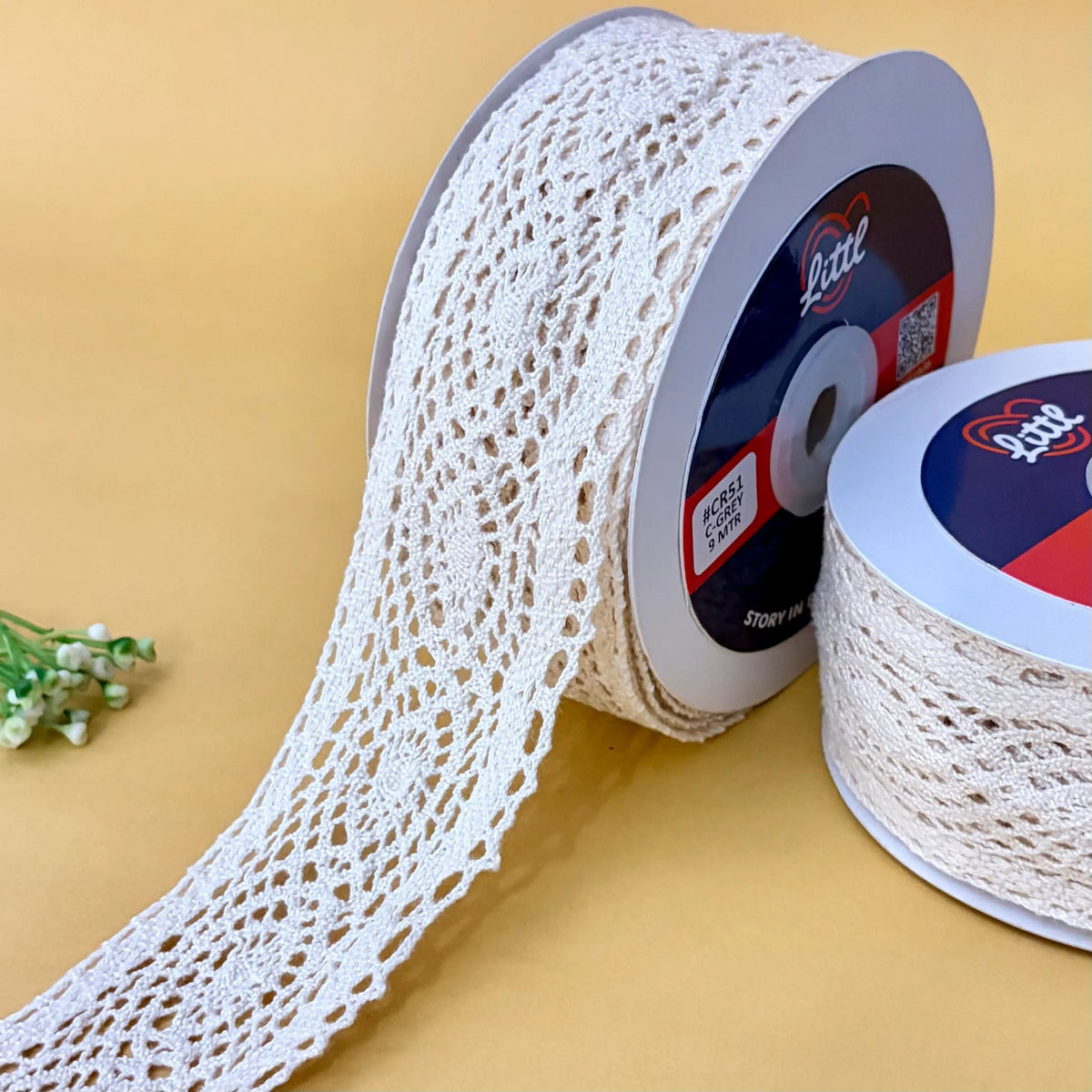 Medallion Wide Cotton – Cotton Crochet Lace, 2 inch (50 mm), in ivory, by Littl