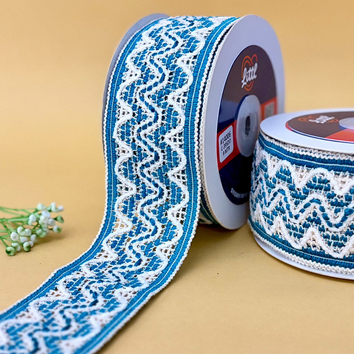 Zigzag Wave Crochet – Colour Crochet Lace, 2 inch (50 mm), in turquoise, by Littl