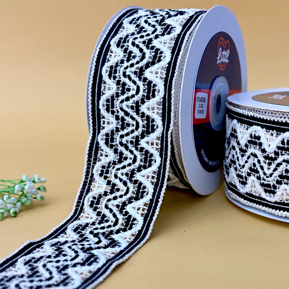 Zigzag Wave Crochet – Colour Crochet Lace, 2 inch (50 mm), in black, by Littl